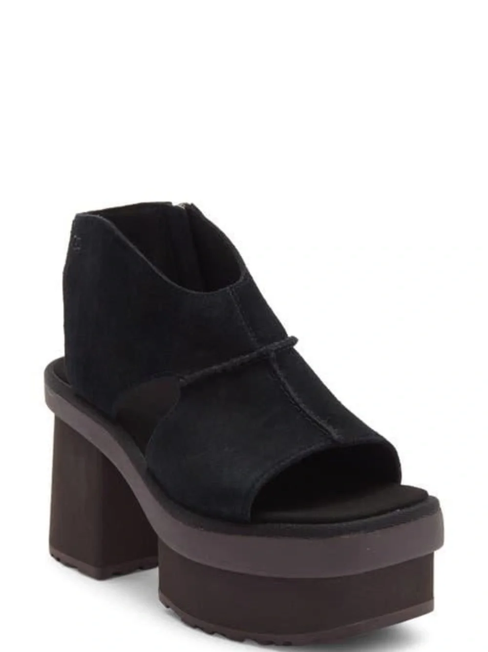 UGG New Heights Women's Black Suede Platform Peep-Toe Sandal